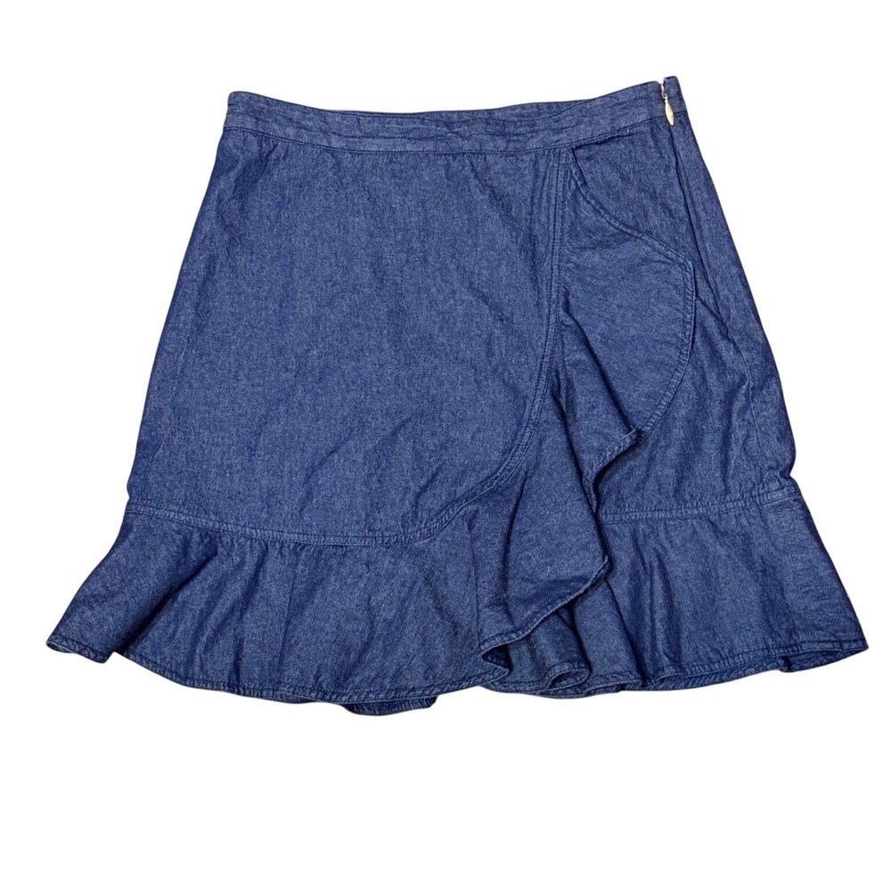 Draper James Ruffle Chambray Skirt Womens Size 8 Blue Side Ruffle Preppy Coastal